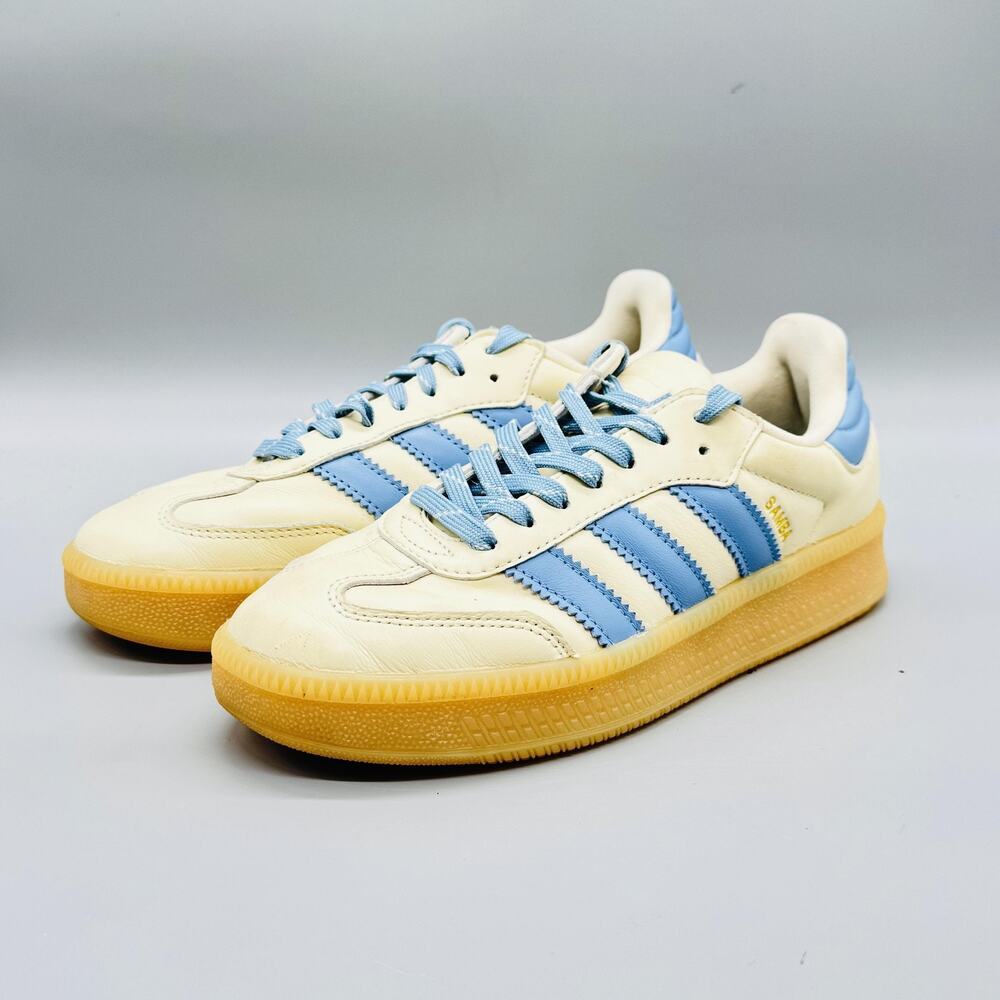 Adidas Originals Shoes Mens 8 White Blue Leather Samba Gum Sole Soccer Sneakers - Picture 3 of 11